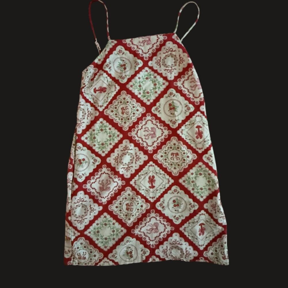 Monteau LA Red White Lobster Nautical Linen Blend Sundress Mini Size Small